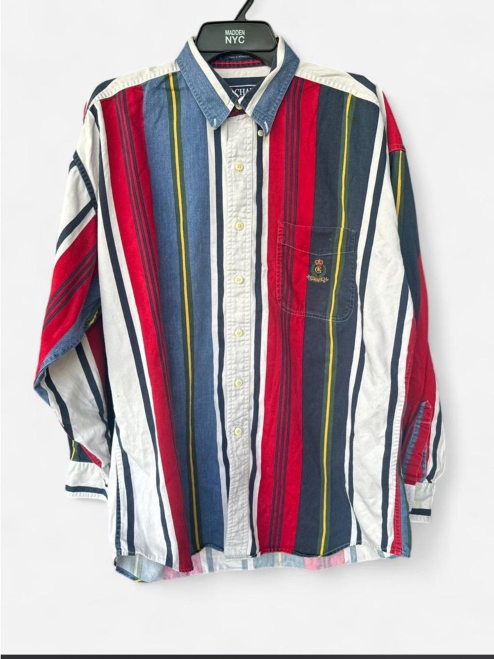Chaps by Ralph Lauren Vertical Stripe Button-Down Shirt - Red, Blue, White